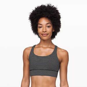 Lululemon Energy Bra Long Line Mod Stripe Black White Size 4 EUC